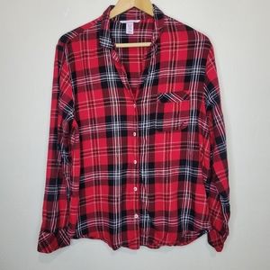 Victoria's Secret Plaid Long Sleeve Button Down Pajama Top Size M
